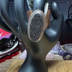 Sterling Silver Natural Black Druzy.
Statement / Bohemian Ring Large Oval Shape